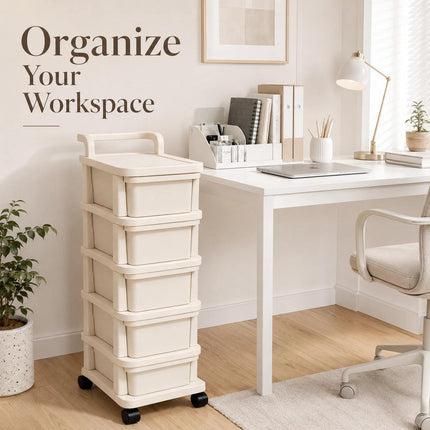 5 Tier Storage Trolley Plastic Drawer Cabinet on Wheels for Kitchen Bathroom Bedroom Home Office Organisation