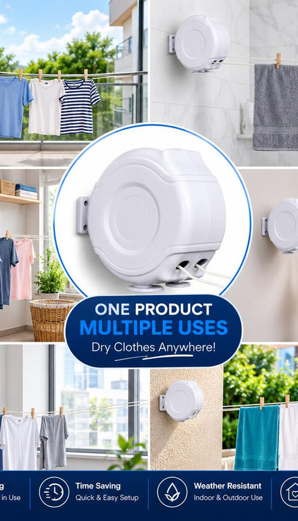 26M Retractable Clothes Line 30KG Heavy Duty Double Washing Line Extendable Wall Mounted Dryer