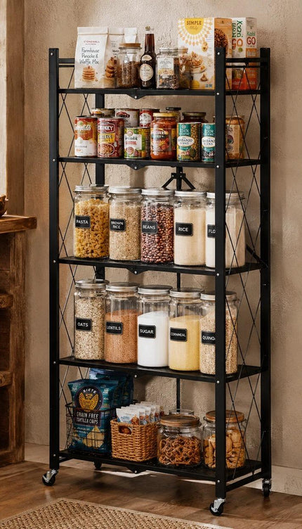 Extra Large Folding Storage Rack – Freestanding Shelves, Black