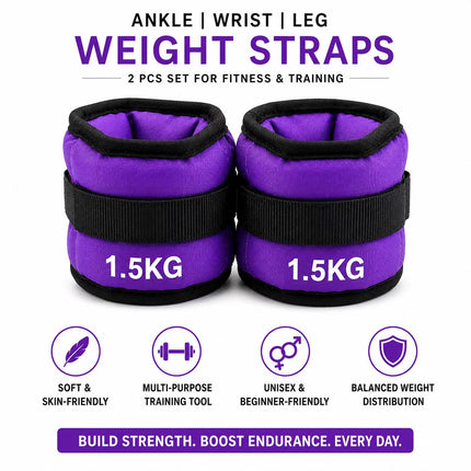 Ankle Wrist Weights Pair Purple Adjustable Leg Weights Straps for Walking Running Yoga Gym Fitness Training Home Workout 0.5kg-3kg