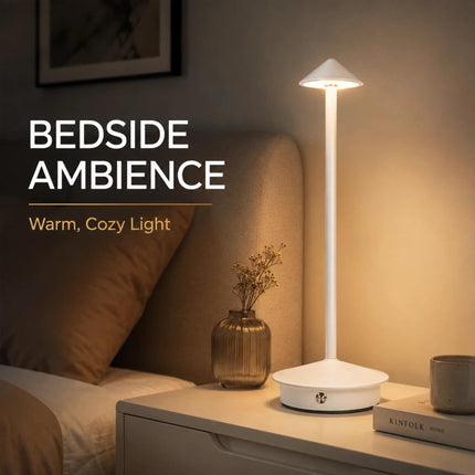 White Cordless LED Table Lamp USB-C Rechargeable Dimmable Metal Light 3 Colour Modes