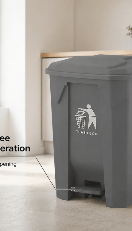 80L Grey Pedal Dustbin with Lid, Large Capacity PP5 Plastic Waste Bin, Foot Operated Rubbish Container for Kitchen, Office, Bathroom, Home & Commercial Use
