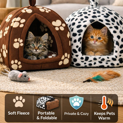 Igloo Pet Bed Cat Bed Kitten Dog Bed Fleece Pyramid Pet House Cozy Washable Warm Cat Cave Pet Tent for Small Animals