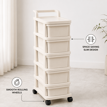 Storage Trolley Drawer Cabinet with Wheels, Multi-Tier Rolling Storage Organiser for Kitchen, Bathroom, Bedroom, Home Office, Utility Room and Salon