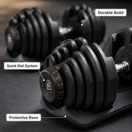 40kg Adjustable Dumbbell Quick Dial Weight System, Space Saving Home Gym Fitness Weight with Non-Slip Handle & Storage Base for Strength Training, Full Body Exercise – Pack of 1 or 2
