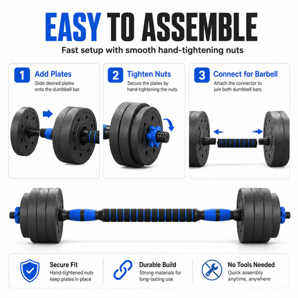 40KG Adjustable Dumbbell Barbell Set with Push Up Bars & Connecting Rod Home Gym Weight Training Equipment
