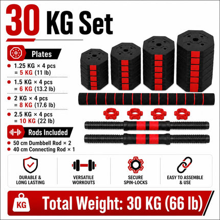 Adjustable Octagonal Dumbbell Set-Red