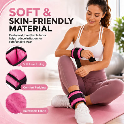 Pink Adjustable Ankle & Wrist Weights – Pair (0.5kg–3kg)
