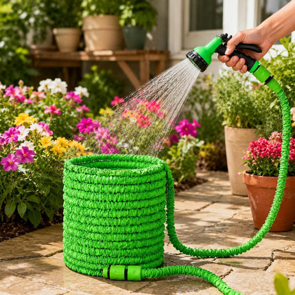 50ft Expandable Garden Hose Pipe Spray Nozzle Gun 8 Function Hose Nozzle Flexible Water Hose Kink Free Hose