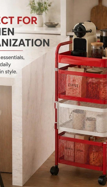 4 Tier Rotating Storage Trolley – Red & White