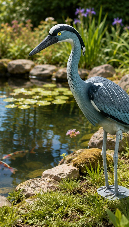 Realistic Heron Bird Scarer Decoy Garden Ornament for Pest Control, Pond, Pigeon, Bird & Cat Repellent