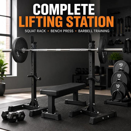 Adjustable Barbell Rack Squat Stand Weight Lifting Bench Press Home Gym Multi-Purpose Workout Station