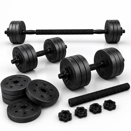 30KG Adjustable Dumbbell & Barbell Set with 40cm Bars, Connecting Rod & Weight Plates