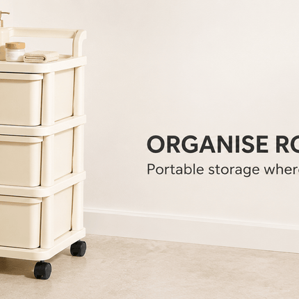Plastic Storage Trolley Drawer Cabinet on Wheels – Multi-Tier Mobile Storage Organiser for Home, Office, Kitchen, Bathroom & Bedroom