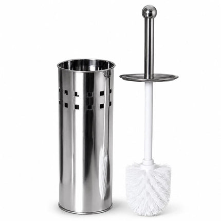 Toilet Brush & Holder Set Silver Stainless Steel Long Handle WC Cleaning Brush with Mirror Finish Storage Holder Bathroom Accessory