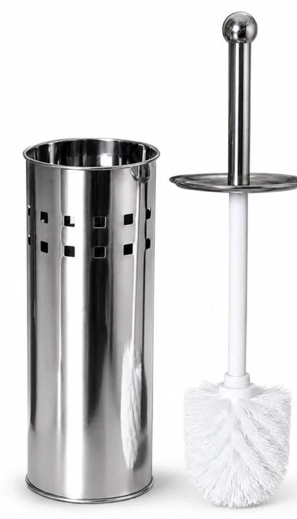 Toilet Brush & Holder Set Silver Stainless Steel Long Handle WC Cleaning Brush with Mirror Finish Storage Holder Bathroom Accessory