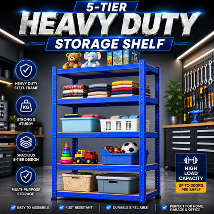 5 Tier Heavy Duty Galvanised Steel Shelving Unit Storage Rack with Adjustable Shelves Durable Sturdy for Home Garage Office Warehouse Organiser Household Storage 150x70x30cm & 180x90x40cm