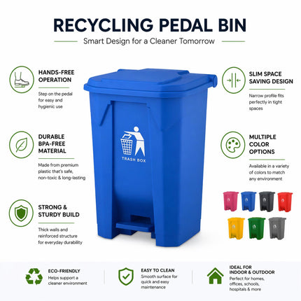 Slim Pedal Bin BPA-Free Plastic Kitchen Bathroom Trash