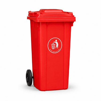 100L Red Wheelie Bin with Lid and Rubber Wheels, Heavy Duty HDPE Outdoor Refuse Waste Bin, 74 x 53 x 45 cm, for Home, Flat, Garage and Workplace