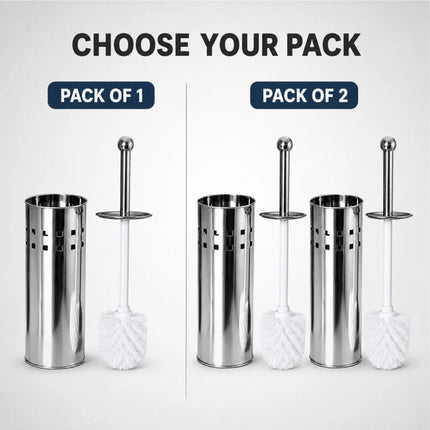 Toilet Brush & Holder Set Silver Stainless Steel Long Handle WC Cleaning Brush with Mirror Finish Storage Holder Bathroom Accessory