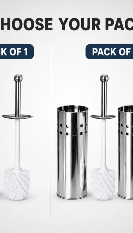 Toilet Brush & Holder Set Silver Stainless Steel Long Handle WC Cleaning Brush with Mirror Finish Storage Holder Bathroom Accessory