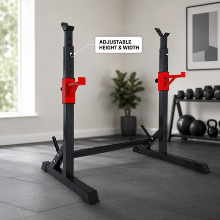 Multi Purpose Adjustable Barbell Rack and Squat Stand for Bench Press, Weight Lifting and Strength Training, Heavy Duty Home Gym Fitness Equipment with Adjustable Height and Stable Base for Men Women