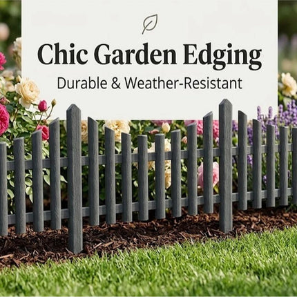 Garden Lawn Border Edge Fence Pack of 10 Plastic Wooden Effect Picket Edging Panels Path Landscape Decorative