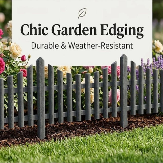 Garden Lawn Border Edge Fence Pack of 10 Plastic Wooden Effect Picket Edging Panels Path Landscape Decorative
