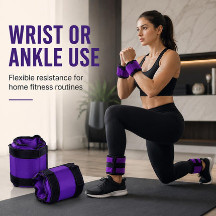 Ankle Wrist Weights Pair Purple Adjustable Leg Weights Straps for Walking Running Yoga Gym Fitness Training Home Workout 0.5kg-3kg