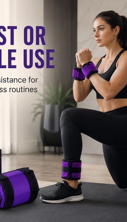 Ankle Wrist Weights Pair Purple Adjustable Leg Weights Straps for Walking Running Yoga Gym Fitness Training Home Workout 0.5kg-3kg