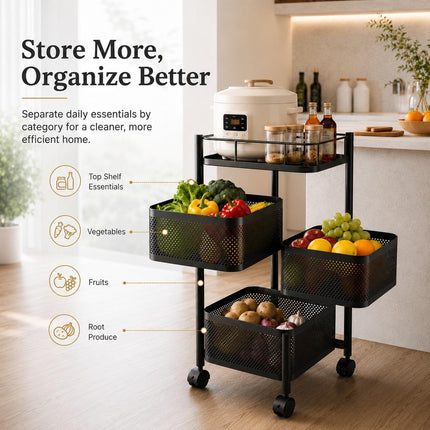 Rotating Storage Trolley 4/5/6 Tier Kitchen & Bathroom Organizer with Wheels