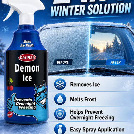 1L Car Demon Ice Spray Fast Acting Frost Ice Remover & Preventer for Frozen Windscreens Windows Cherry Scent Winter