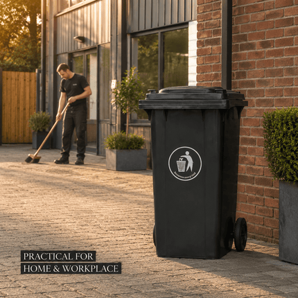 100L Black Wheelie Bin with Lid, Rubber Wheels and Push Handle, Heavy Duty HDPE Wheeled Rubbish Bin for Household, Garden, Garage and Workplace Waste