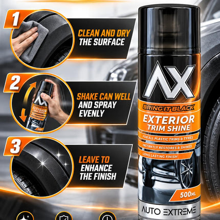 Plastic Trim Restorer Spray 500ml Black Shine Tyre Dressing Aerosol Car Bumper Detailer Pack 1 or 2
