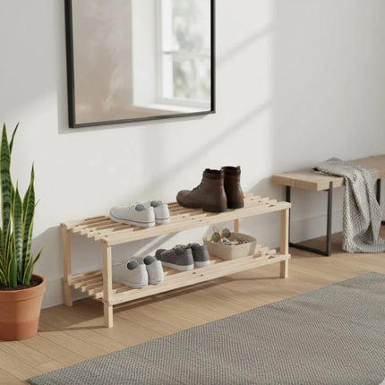 2 3 4 TIER SHOE RACK ORGANISER NATURAL SLATED WOOD FOOTWEAR STAND STORAGE SHELF