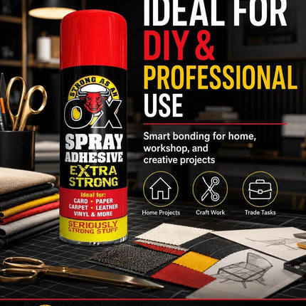 Adhesive Glue Spray 500ml Heavy Duty Multi-Purpose Aerosol Carpet Tile Fabric Foam Pack of 1 & 2