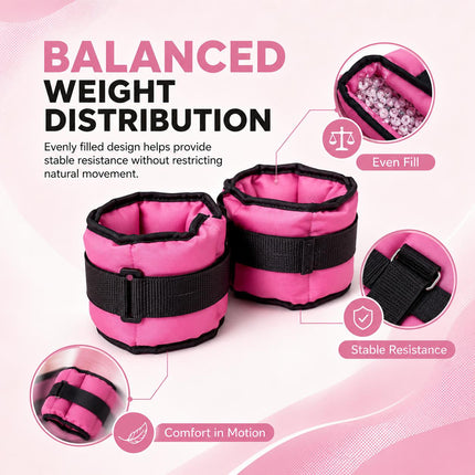 Pink Adjustable Ankle & Wrist Weights – Pair (0.5kg–3kg)