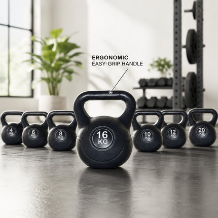 Vinyl Coated Kettlebell Weight for Home Exercise Strength Training & Fitness Workouts, 4KG-20KG Options