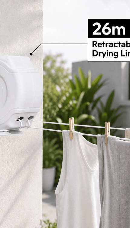 Retractable Washing Clothes Line, Wall Mounted Clothes Drying Line, Space Saving Laundry Line for Indoor Outdoor Use, Garden Balcony Utility Room, White