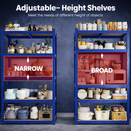 5 Tier Garage Storage Rack 180x90x40cm Heavy Duty Blue Galvanised Steel Adjustable Shelving Unit for Shed Warehouse Workshop