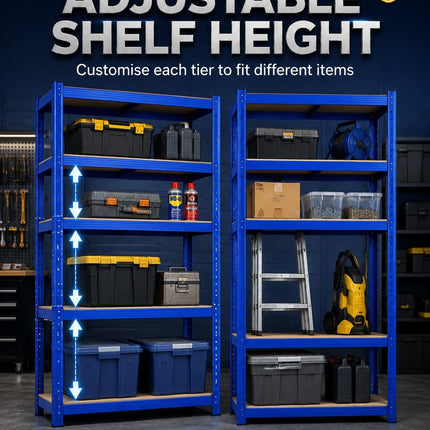 5 Tier Heavy Duty Galvanised Steel Shelving Unit Storage Rack with Adjustable Shelves Durable Sturdy for Home Garage Office Warehouse Organiser Household Storage 150x70x30cm & 180x90x40cm