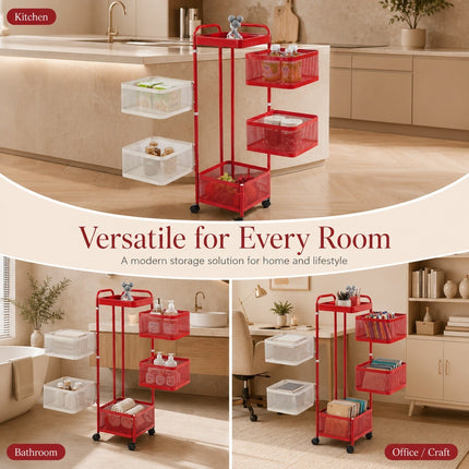 Rotating Storage Rack Square Trolley Kitchen Bathroom Organizer Vegetable Shelf