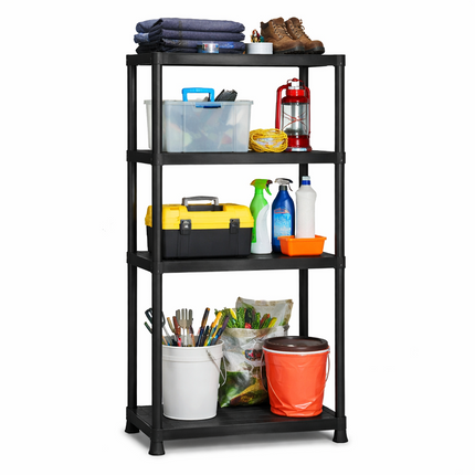 5-Tier Plastic Storage Shelf Rack Black - Home Garage Organizer