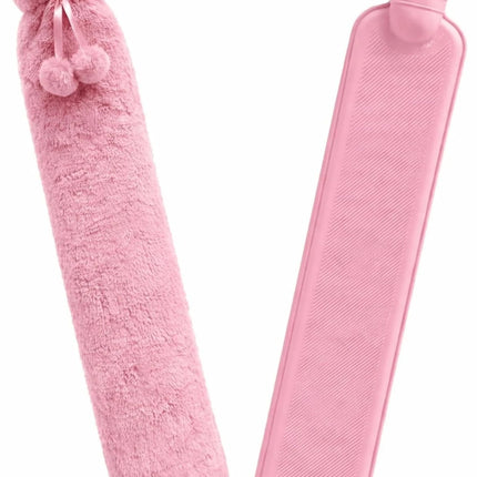 Extra Long 2.2L Hot Water Bottle Soft Fleece Cover Neck Back Pain Relief - Pink