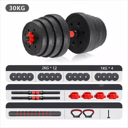 Adjustable Dumbbell Barbell Kettlebell 30KG Weight Set Home Gym Fitness 6 in 1