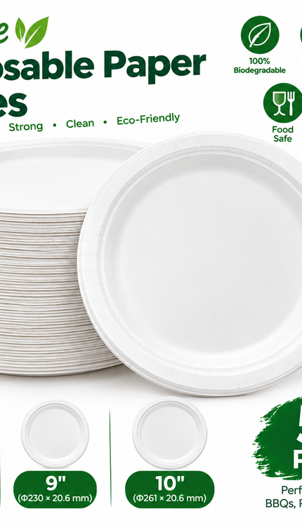 Disposable Paper Plates White Biodegradable Sugarcane Plates Party BBQ Picnic