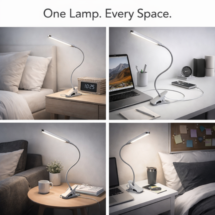 Desk Lamp LED Clip Flexible  On USB Powered Reading Study Night Light Silver