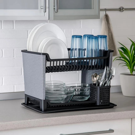 Dish Drying Rack Cup Drainer Plastic 2-Tier Strainer Holder Tray for Kitchen New