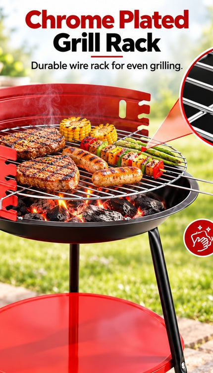 14" Round Charcoal BBQ Grill Portable Outdoor Garden Camping Picnic Wind Shield