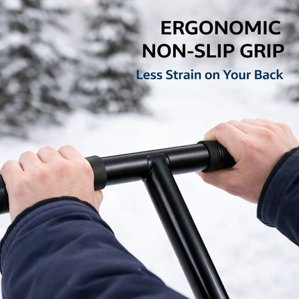 Snow Shovel with Wheels Adjustable Height Handle Multi-Angle Pusher Snow Blade
